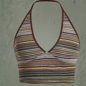 Resim Kadınlar için Yüksek Esneklikte Halter Boyun Tank Top - Çizgili Renk Bloklama Tasarımı, Makinede Yıkanabilir Her Mevsim Uygun, Günlük Kullanım, Genç Tarzı, Esnek Kumaş, Rahat Giyim 