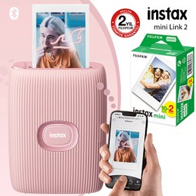 Resim Fujifilm Instax Mini Link 2 Toz Pembe Akıllı Telefon Yazıcısı Ve 20'li Mini Film Fujifilm