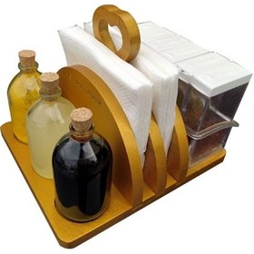 Resim Ahşap Altın Varaklı Peçetelik Limonluk Yağlık Baharatlık Takımı 