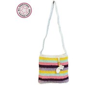 Resim Uretti - Emine 9106 El Örgüsü Ahşap Boncuk Detaylı Renkli Çizgili Model Omuz Çantası Beyaz 