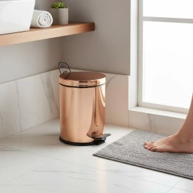 Resim İsaoğlu Yapı Bakır Pedallı Çöp Kovası Rose Bakır Paslanmaz Çelik Kova Bronz Banyo Çöp Kovası 