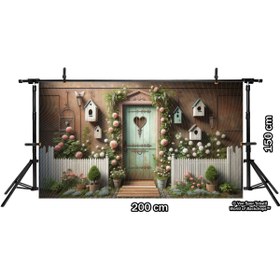 Resim Venspor Romantik Bahçe Kapısı ve Kuş Evi Temalı Arkaplan 200x150cm Fon Duvar Örtüsü 