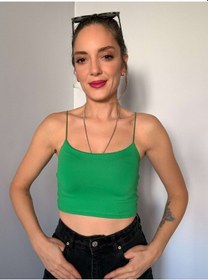 Resim Ali Butik Yeşil İp Askılı Crop Atlet Yeşil 