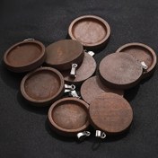 Resim 10 Adet Koyu Ahşap Yuvarlak Boş Kolye Uçları Metal Tokalarla - DIY Takı, El İşleri & Dekoratif Projeler İçin İdeal - Dayanıklı ve Çok Yönlü, Takı Yapımı İçin Şanslar 