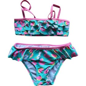 Resim Unicorn Flamingo Simit Pembe Mint Yesili Firfirli Bikini Pembe 