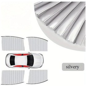 Resim Xuweiwei 4 Parça Manyetik Siyah Gümüş Araç Perdesi Sürgülü Güneşlik Polyester Tül 