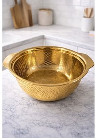 Resim Qerhome Paslanmaz Çelik Gold Makarna Sebze Meyve Süzgeci 27 Cm Vd Gold 