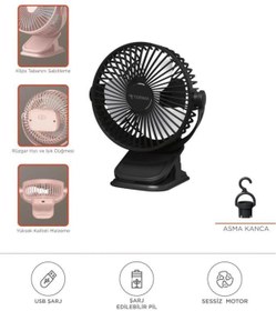 Resim MASLİNG Masaüstü Şarjlı Klipsli 360 Derece Dönen Portatif Fan Vantilatör Şarjlı Klipsli Soğutucu MAS-83 