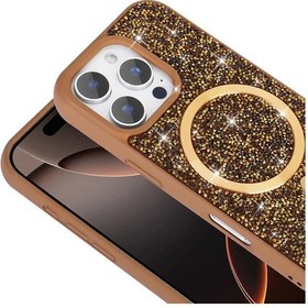 Resim Apple Uyumlu iPhone Adige İphone 16 Pro Max Uyumlu Kılıf Parlak Taşlı Pırlanta Mozaik Gold + Ekran Koruyucu - 