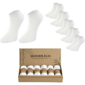Resim Moodligo Erkek 6'lı Premium Bambu Patik Çorap - Beyaz - Kutulu 