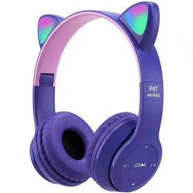 Resim Torima P47M Sevimli Renkli Kedi Kulak Bluetooth Kulaklık Mor 