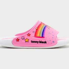 Resim Tonny Black Kız Çocuk Pembe Poli Taban Gökkuşağı Desenli Terlik 