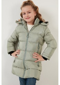 Resim Lela Peluş Astarlı Yakası Suni Kürklü Çıkarılabilir Kapüşonlu Kışlık Kız Çocuk Mont 5766038 Mint 