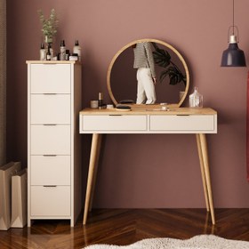 Resim Bimossa T10 Lucy Çekmeceli Dolaplı Makyaj Masası - Meşe - Kumtaşı 