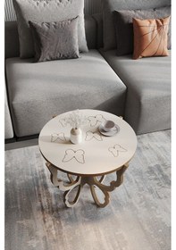 Resim Faymend Kelebek Motifli Fiskos - Yan Sehpa Krem Krem 