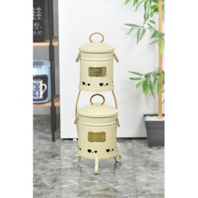 Resim Evistro Metal Standlı 2 Katlı Patates Soğan Saklama Kovası Krem 