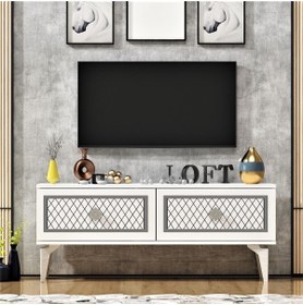 Resim DEMONTE DECOR 2 Kapaklı Arel Tv Sehpası Beyaz-gümüş 