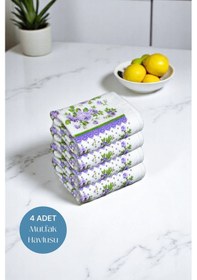 Resim 4lü Paket Baskılı Beyaz Mutfak Havlusu Modeli Lila Güller 