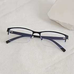 Resim Erkekler için Ultra Hafif Metal Yarım Çerçeve Gözlük - Reçetesiz İş ve Casual Kullanım, Siyah/Mavi Tonlu Çerçeveli Yuvarlak Lensli Ofis, Partiler, Şık Aksesuar 