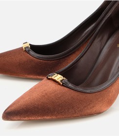 Resim Hotiç Kadın Saten Açık Kahverengi Gold Detaylı Yüksek Topuklu Stiletto 