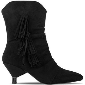 Resim Pine Cone K222 Kadın Süet Topuklu Püsküllü Bot Siyah Siyah 