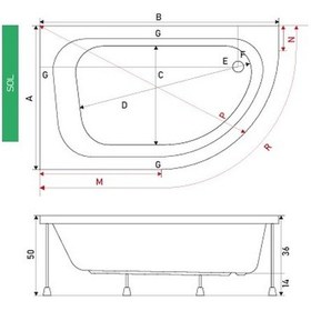 Resim Shower 75X170 Stany Asimetrik Oval Küvet 