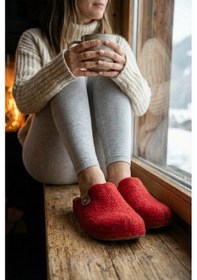 Resim Lela Keçe Kışlık Ev Bayan Terlik 6711002 Kırmızı 