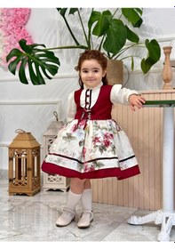 Resim H L Y Karol Tasarım Krem Bordo Vintage Kız Bebek Elbisesi,doğum Günü,fotoğraf Çekim Elbise,0-10 Yaş Uygun KREM 