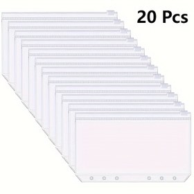 Resim 20 adet A5/A6 Dosya Cebi - 6 Halkalı, Su Geçirmez Fermuarlı Şeffaf PVC Kılıflı Dosyalar Bütçeleme, Belge Saklama & Kart Düzenleme için 