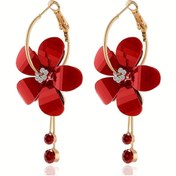 Resim Hediye ve Günlük Kullanım İçin Uygun Büyük Çiçek C Şeklinde Metal Yaprak Küpeler 