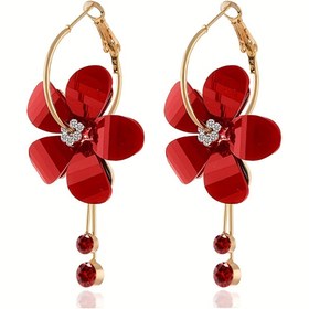 Resim Hediye ve Günlük Kullanım İçin Uygun Büyük Çiçek C Şeklinde Metal Yaprak Küpeler 