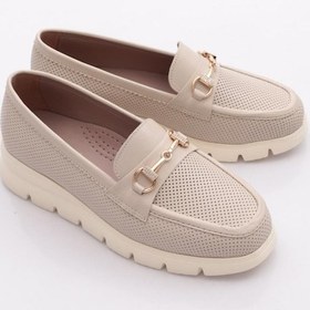 Resim Dgn 6095 Kadin Kalin Taban Loafer Ayakkabi Ekru 