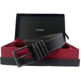 Resim Fossil Siyah Çift Dikiş Suni Deri 4 Cm Erkek Kemeri-130cm Siyah 