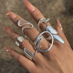 Resim Kadınların dans partileri ve toplantıları için uygun, arkadaşlar için bir hediye olan, trend ve bireysel soğuk tarzda düzensiz spiral geometrik yüzük seti, 6 parça 