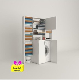 Resim Kenzlife Çamaşır Makinesi Dolabı Kasparovmaksduble Byz Kurutma Dolabı + Tekli Duvar Rafı Hediyeli Beyaz 