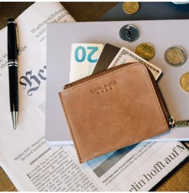 Resim Brs Bags Mark Deri Bozuk Para Cüzdanı Unisex Mini Cüzdan Küçük Boy Vintage Camel 
