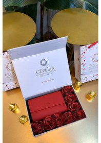 Resim Premium Gift Rose Box - Jesi Siyah Hakiki Deri Kadın Cüzdan Siyah Gül Kutusu Siyah 