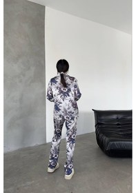 Resim Gizotti Çiçek Desen Dijital Baskılı Uzun Saten Pijama Xl Çiçek Desenli 