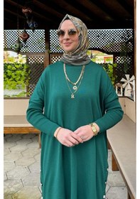 Resim Rabia Şamlı Sevda Triko Tunik Zümrüt Çok Renkli 
