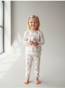 Resim Kız Çocuk Pamuklu Fiyonk Baskılı Pijama Takımı-16833 Pudra 
