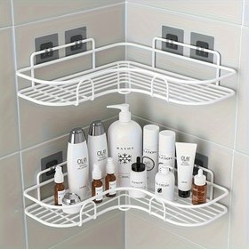 Resim 1 adet Köşe Duş Rafı, Delmesin Duvar Monte Banyo Şampuan Tutucu, Alan Tasarrufu Mutfak Depolama Organizer Rafı 