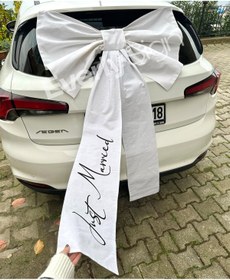 Resim Everly Sign Kişiselleştirilmiş Dev Fiyonk - Baskılı Metinli Özel Keten Araba Kurdelesi - Düğün, Nişan 