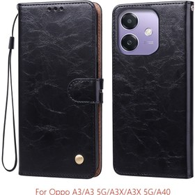 Resim Flip Kapak Lüks PU Suni Deri Boyun Askısı Kart Yuvaları Kılıfı için OPPO A3 4G / A3 5G / A3X / A40 Kılıf Manyetik Kitap Kapak Stand Özellikleri ve Kart Yuvası 
