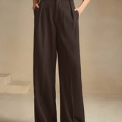 Resim Kadınlar İçin Yüksek Bel Geniş Paça Pantolon - Yere Uzunluk/Ayak Bileği Uzunluğu (Fit Seçin) Cepli Daralan Pantolon, Yapılandırılmış Esnemez Günlük Kullanım, Düz Kahverengi/Siyah, Ofis, Resmi ve Günlük Kıyafetler İçin Makinede Yıkanabilir 