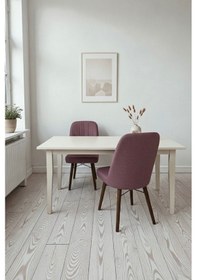Resim Nora 2 Adet Sandalye - Keten Kumaşlı Sandalye Modern Ahşap Ayaklı Yemek & Çalışma Sandalyesi Minimal Tasarım Pembe 
