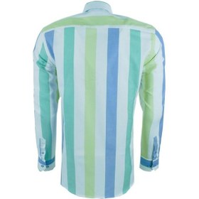 Resim Oxford Mavi-Yeşil Çizgili Regular Fit Uzun Kollu Gömlek,Ot-C-2001 Mavi - Yeşil 