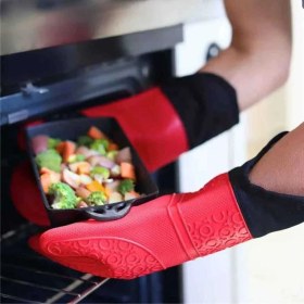 Resim Epinox 2 Adet - 1 Çift Silikon Fırın Eldiveni Yanmaz , Yapışmaz , Sağ - Sol Takım - Kırmızı - 41,5 cm (Slk-Eldk) 