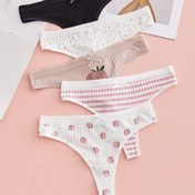 Resim 5 adet Rastgele Kadın Şort - Yumuşak, Yüksek Esneklik, Çilek ve Kiraz Baskılı Sevimli Kabartmalı Tasarım, Orta Bel Bikini İç Çamaşırı, Rahat Giyim İçin Sevimli İç Çamaşırı, Canlı İç Çamaşırı, Konforlu Uygunluk 