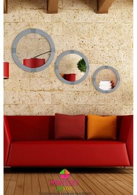 Resim Safir Ahşap Gümüş Dekoratif İşlemeli Banyo Duvar Aynası Üçlü Set Gümüş 