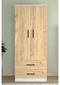 Resim Point 2 Kapaklı 2 Çekmeceli Gardrop Beyaz Çam 